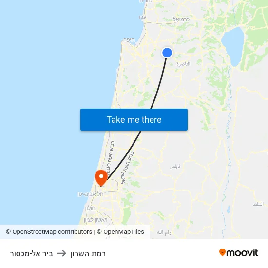 ביר אל-מכסור to רמת השרון map