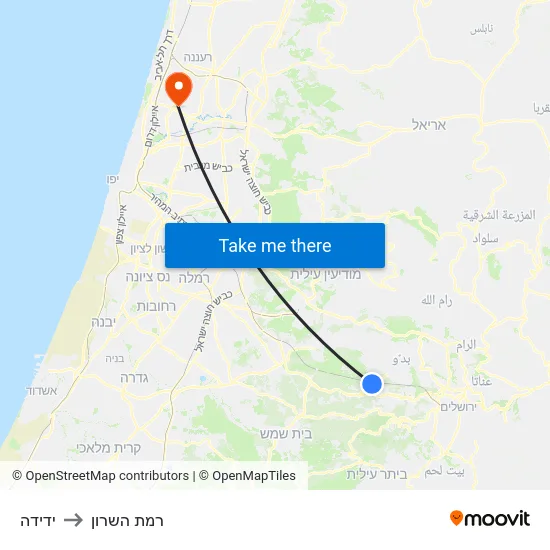 ידידה to רמת השרון map
