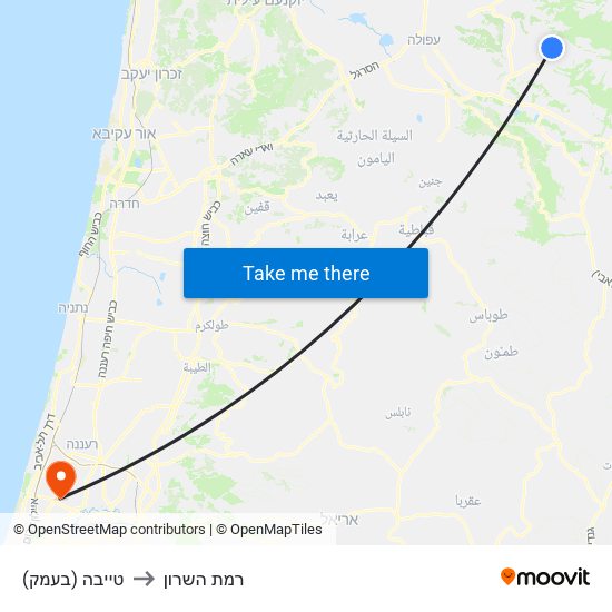 טייבה (בעמק) to רמת השרון map