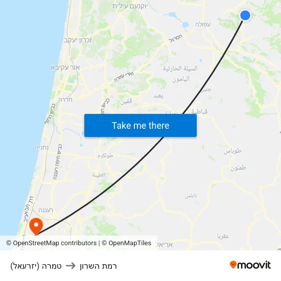 טמרה (יזרעאל) to רמת השרון map