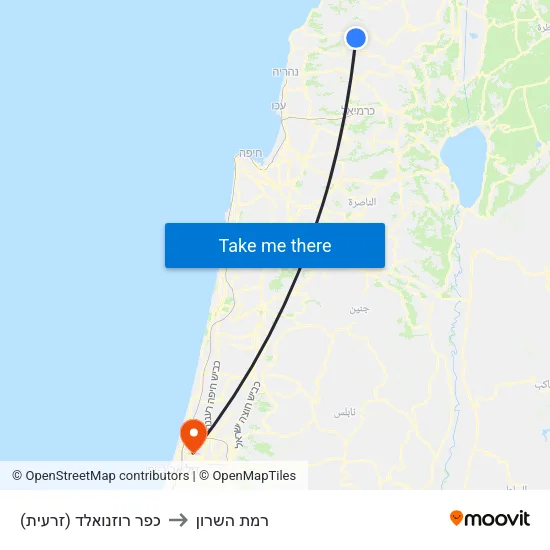 כפר רוזנואלד (זרעית) to רמת השרון map