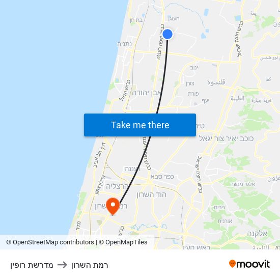 מדרשת רופין to רמת השרון map