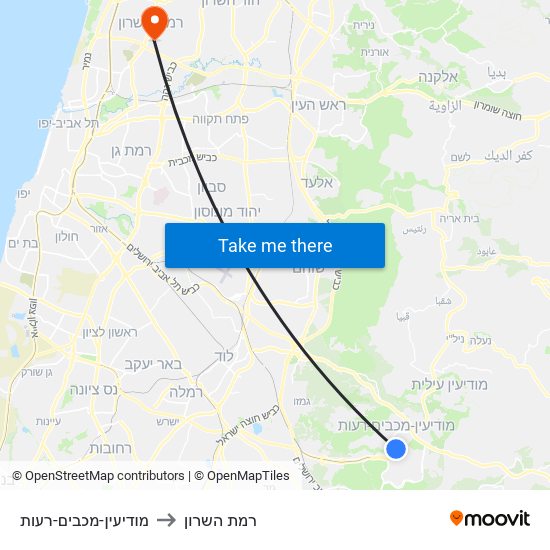 מודיעין-מכבים-רעות to רמת השרון map