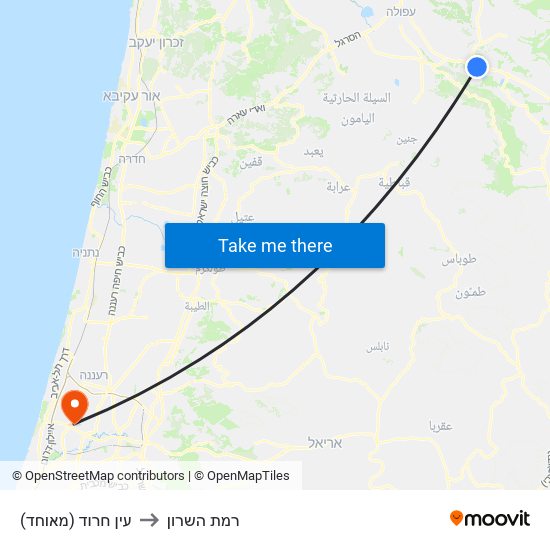 עין חרוד (מאוחד) to רמת השרון map