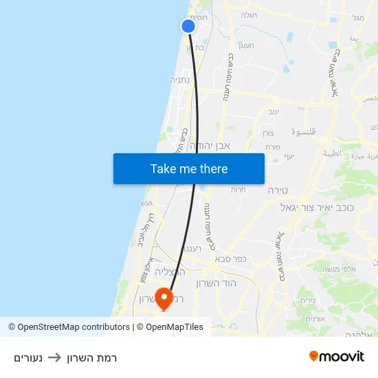 נעורים to רמת השרון map