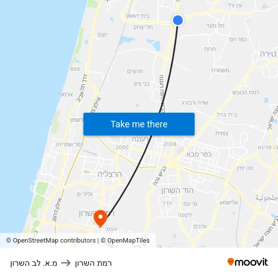 מ.א. לב השרון to רמת השרון map