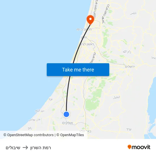 שיבולים to רמת השרון map