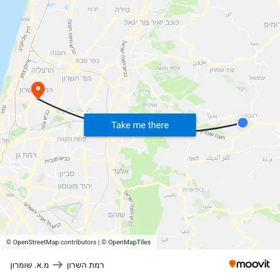 מ.א. שומרון to רמת השרון map