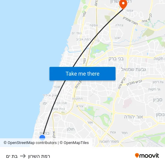 בת ים to רמת השרון map