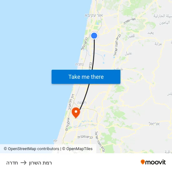 חדרה to רמת השרון map