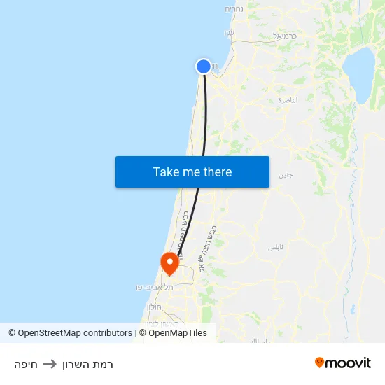 חיפה to רמת השרון map