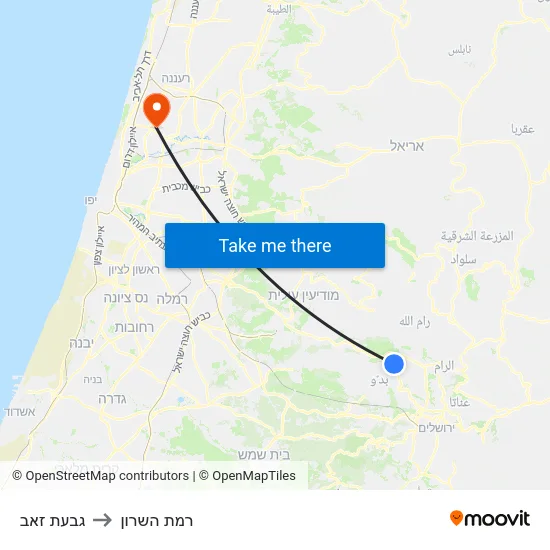 גבעת זאב to רמת השרון map