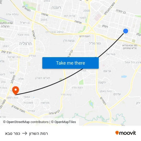 כפר סבא to רמת השרון map