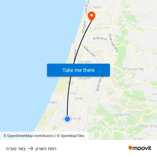 באר טוביה to רמת השרון map
