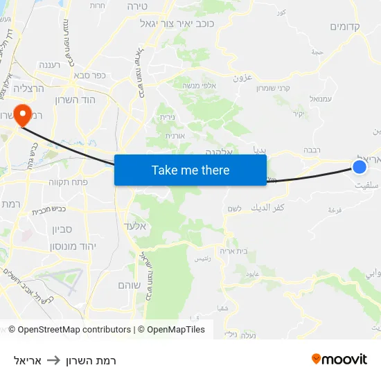 אריאל to רמת השרון map