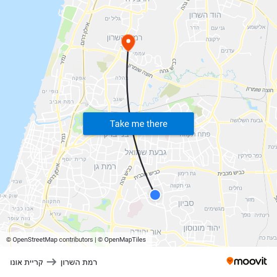 קריית אונו to רמת השרון map