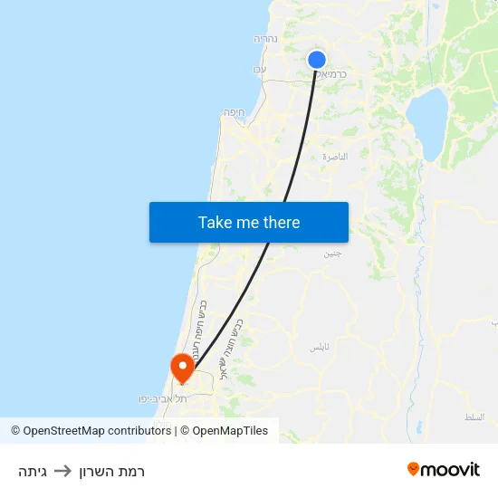 גיתה to רמת השרון map
