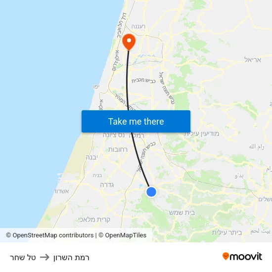 טל שחר to רמת השרון map