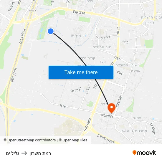 גליל ים to רמת השרון map
