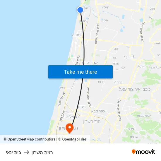 בית ינאי to רמת השרון map