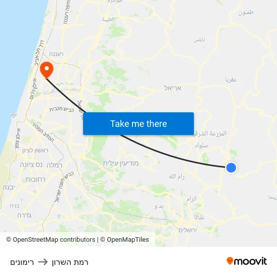 רימונים to רמת השרון map