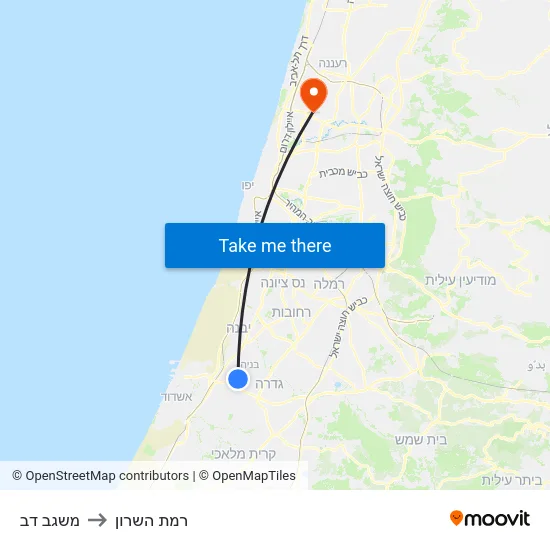 משגב דב to רמת השרון map
