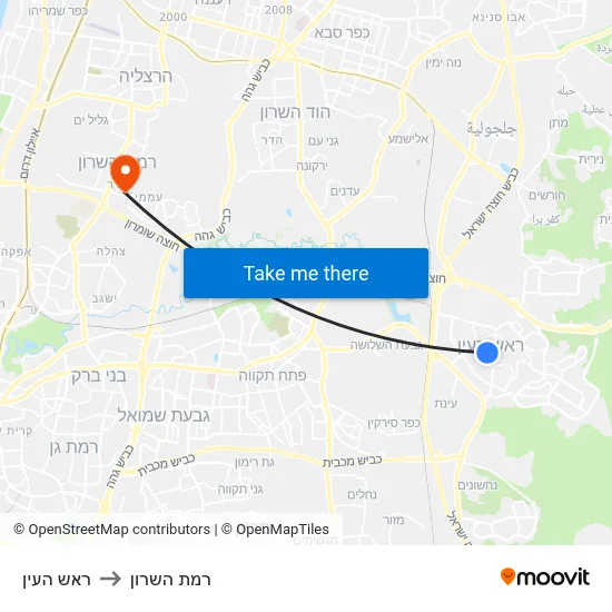 ראש העין to רמת השרון map