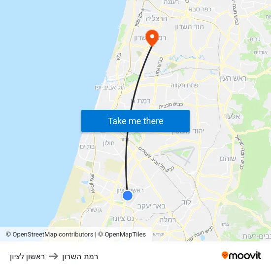 ראשון לציון to רמת השרון map