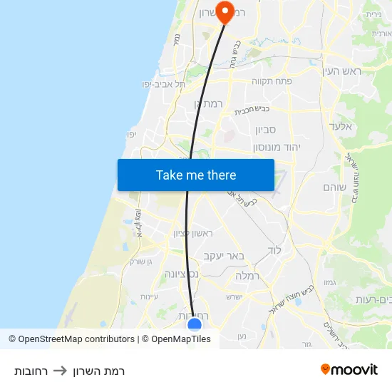רחובות to רמת השרון map