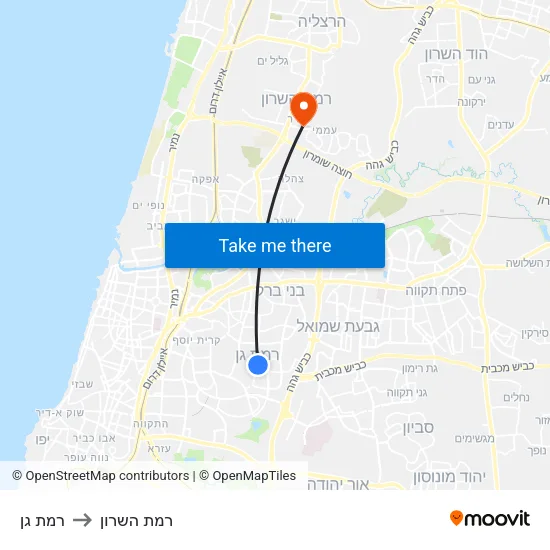 רמת גן to רמת השרון map