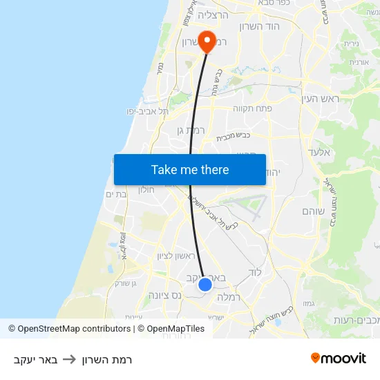 באר יעקב to רמת השרון map