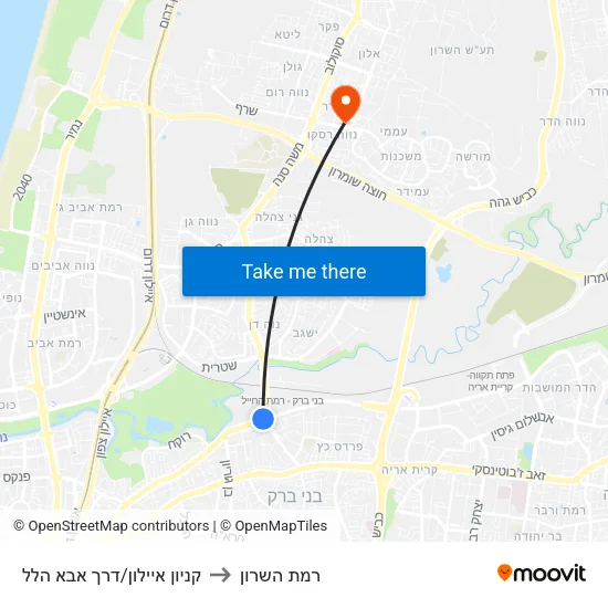 קניון איילון/דרך אבא הלל to רמת השרון map