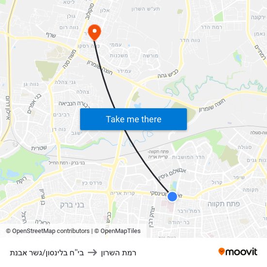 בי''ח בלינסון/גשר אבנת to רמת השרון map