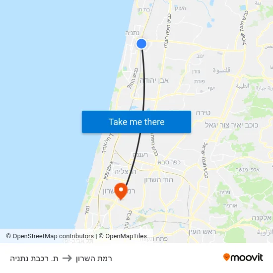 ת. רכבת נתניה to רמת השרון map
