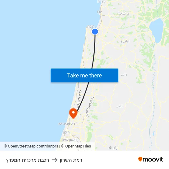 רכבת מרכזית המפרץ to רמת השרון map