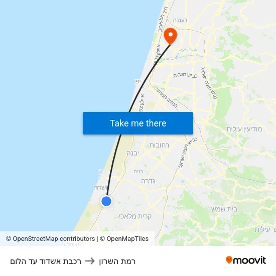 רכבת אשדוד עד הלום to רמת השרון map