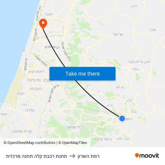 תחנת רכבת קלה תחנה מרכזית to רמת השרון map