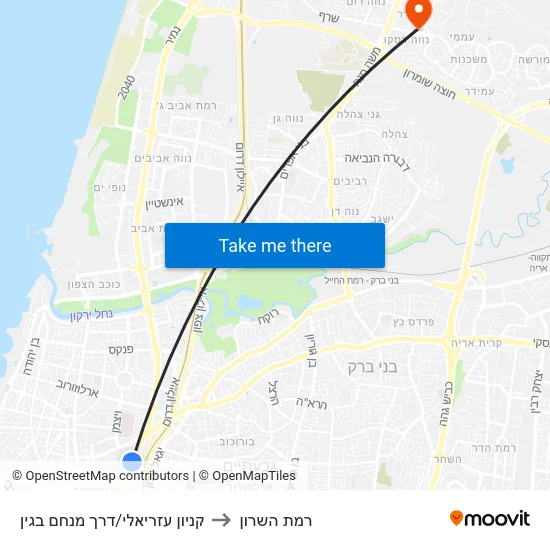 קניון עזריאלי/דרך מנחם בגין to רמת השרון map