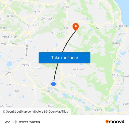 גבע to שדמות דבורה map