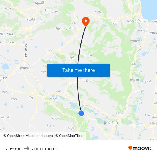 חפצי-בה to שדמות דבורה map