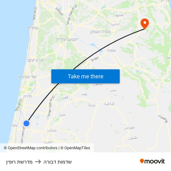 מדרשת רופין to שדמות דבורה map