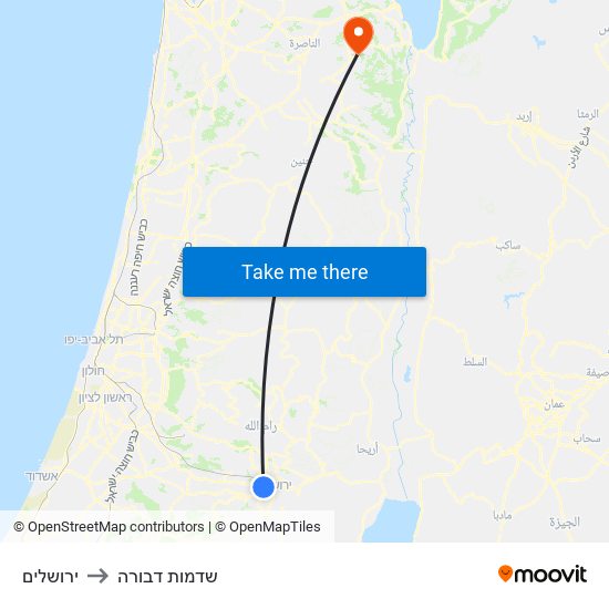 ירושלים to שדמות דבורה map