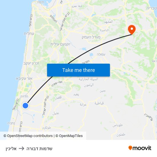 אליכין to שדמות דבורה map