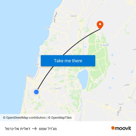 דאלית אל-כרמל to מג'דל שמס map