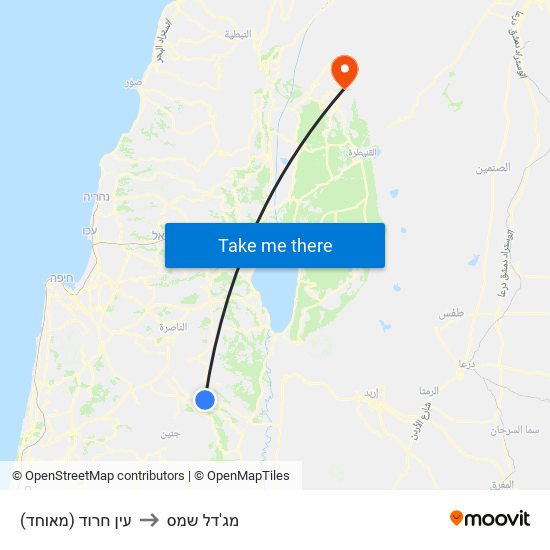 עין חרוד (מאוחד) to מג'דל שמס map