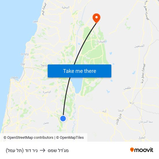 ניר דוד (תל עמל) to מג'דל שמס map