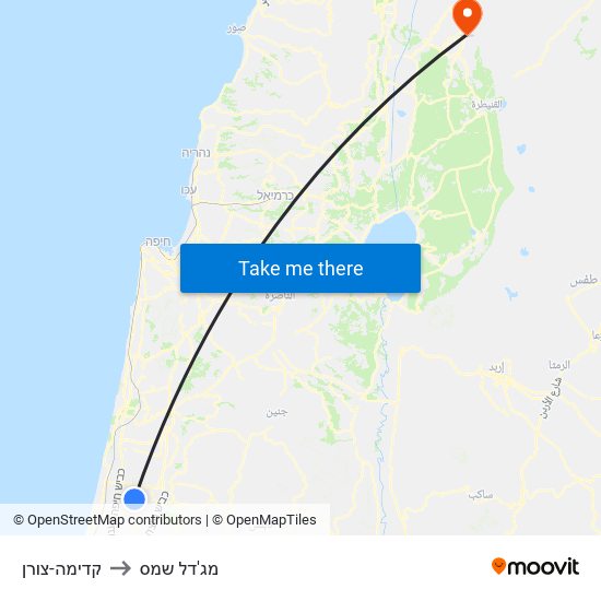 קדימה-צורן to מג'דל שמס map