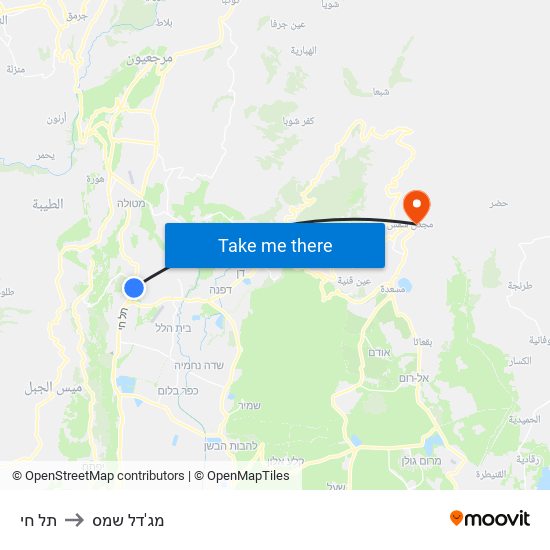 תל חי to מג'דל שמס map