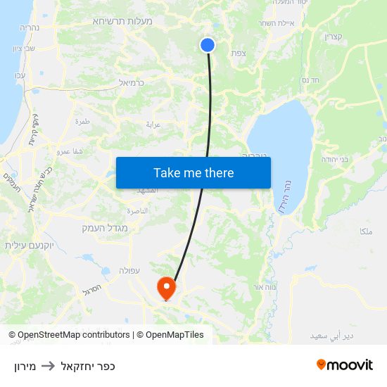 מירון to כפר יחזקאל map