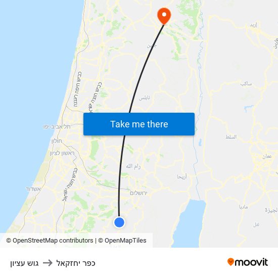 גוש עציון to כפר יחזקאל map